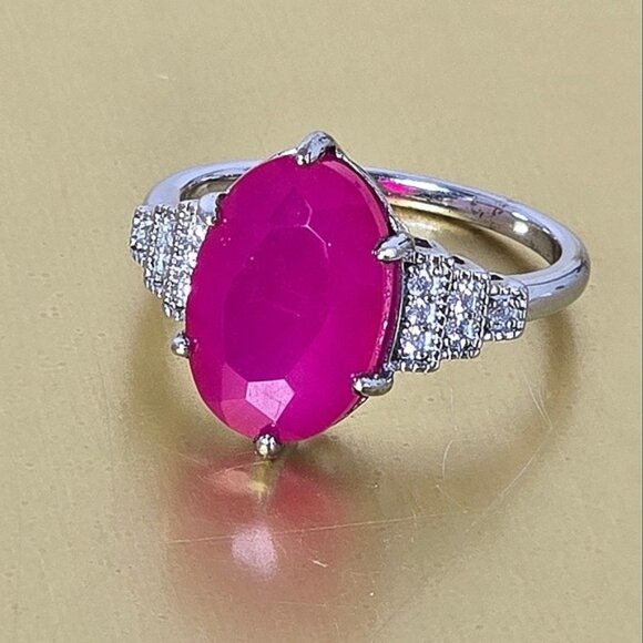 925 Sterling Silver Ring Sz 7.75 with Natural Chalcedony & Cz - Picture 9 of 10